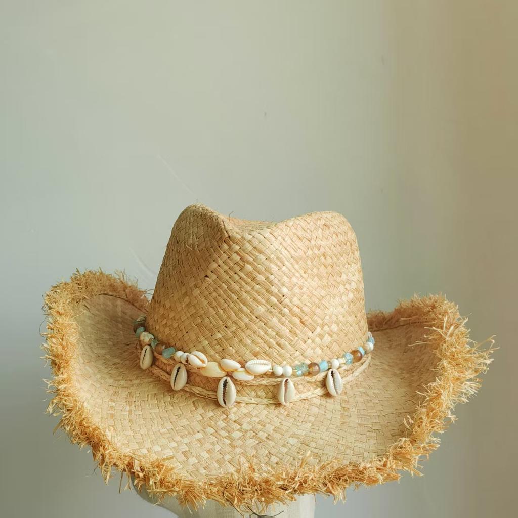 light Western Cowboy Straw hat women Natural Raffia Hats Fashion Large Brim soft straw hat Party Outdoor summer Beach Hat girl