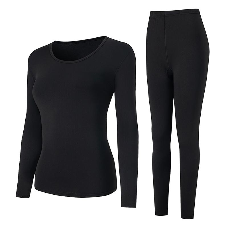 2-teiliges Herbst- und Winter-Damen-Set mit einfarbigem Rundhalsausschnitt, Thermo-Unterwäsche für Teenager, lässige und bequeme Nachtwäsche