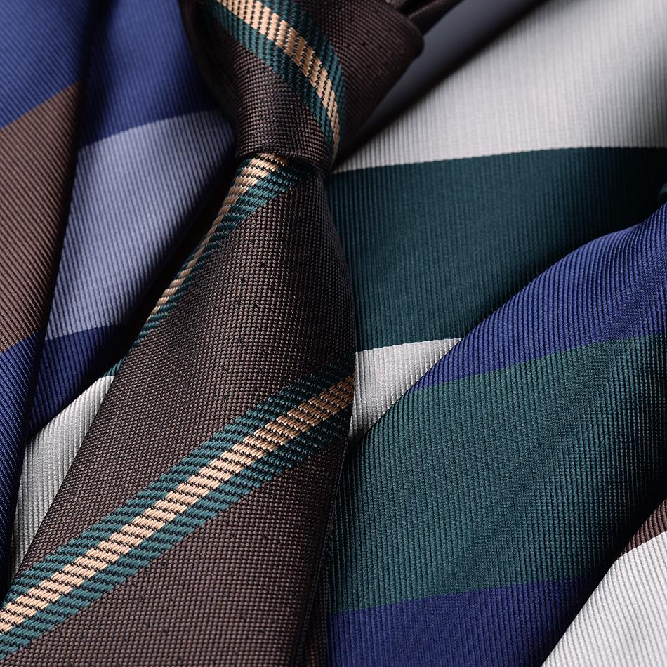 Versatile Retro Striped Tie for Men - Hand-Knotted British Korean Style In Brown, Green, and Blue for Business and Formal Wear.