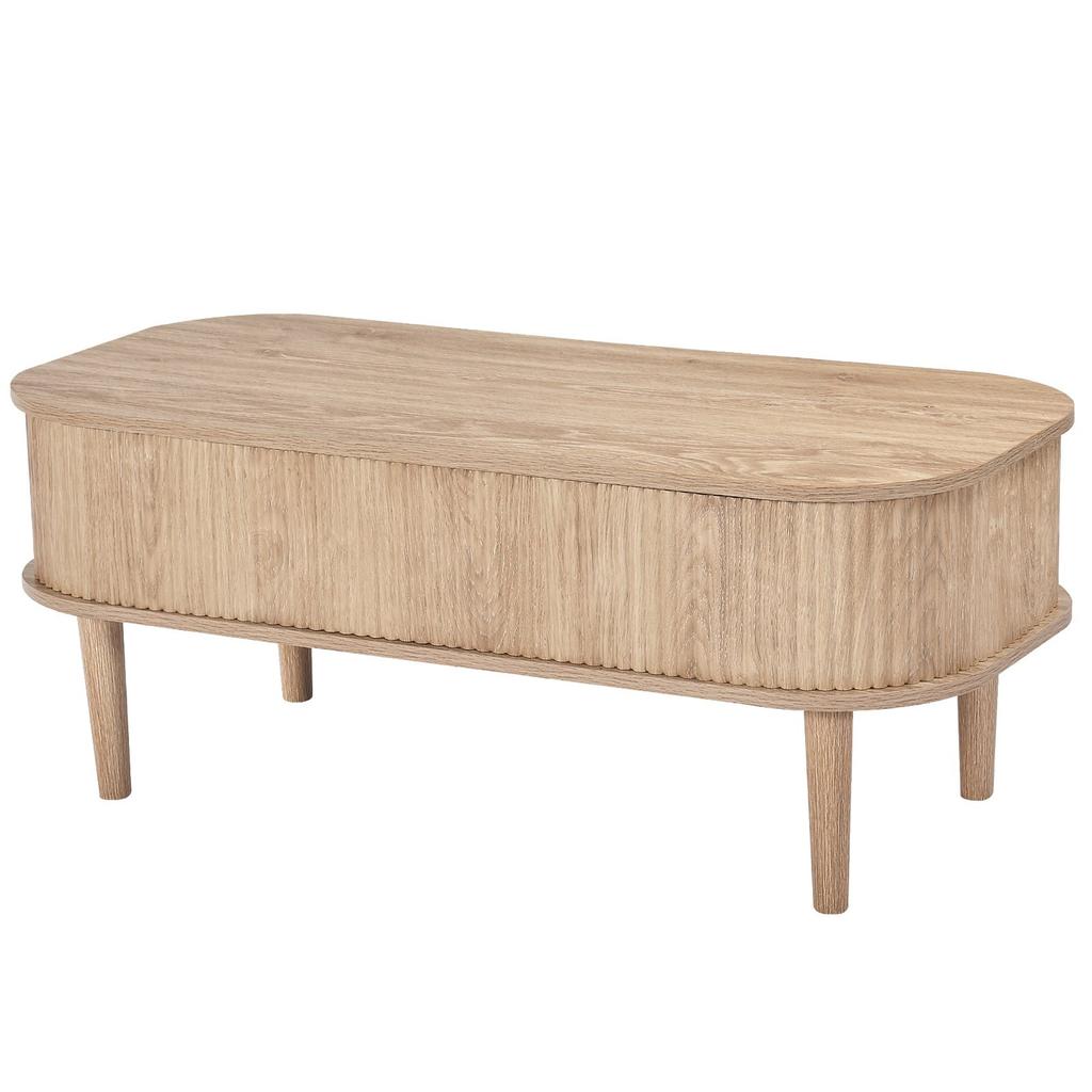1000 Mm Lift Top Coffee Table, Fluted Oval Coffee Table with 3 Hidden Compartment, Mid Century Wooden Oval Center Desk with Storage, Lift Up Tabletop