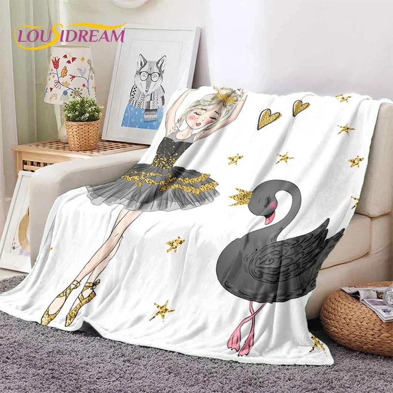 Cute Ballet Girl Ballerina Fairy Cartoon Soft Flannel Blanket for Bed Bedroom Sofa Picnic,Throw Blanket for Outdoor Leisure Gift