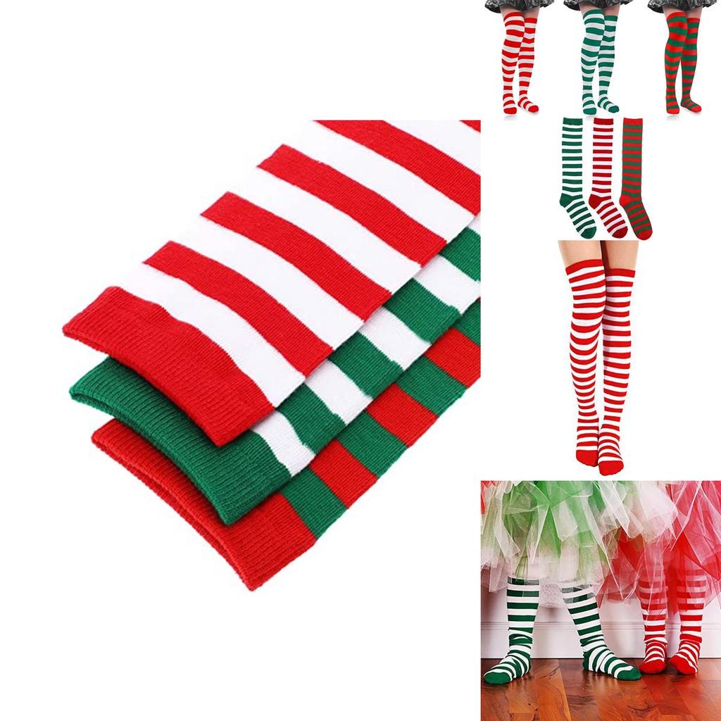 Long Striped Polyester-spandex Knee Socks For Xmas Cosplay