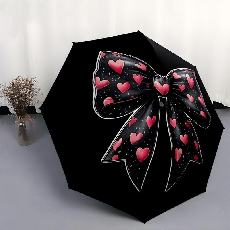 1pc Heart Bow Automatic Open/Close Umbrella Compact Folding Umbrella, All-Season Portable Umbrella for Women/Men F1124331
