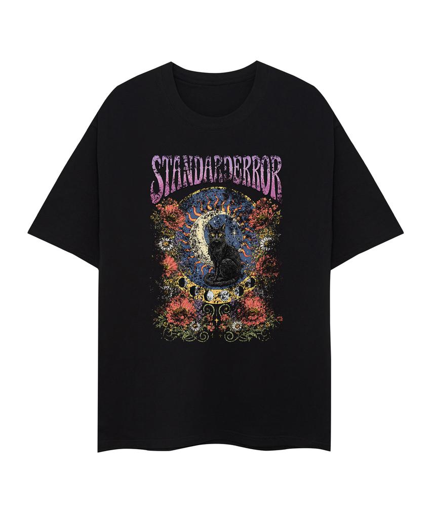STANDARDERROR 87-Stan339 Sun & Moon Cat Solid Short Sleeve T-Shirt (2 Colors)