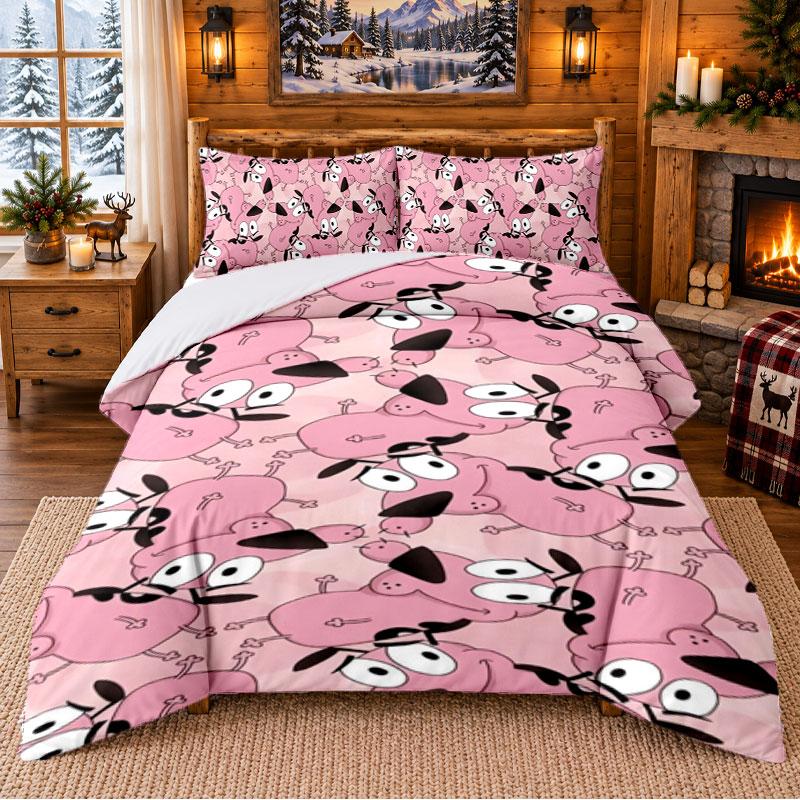 Courage the Cowardly Dog Pattern Bedding 3Pcs Set Bed Sheet And Pillowcases For Indoor Bedroom