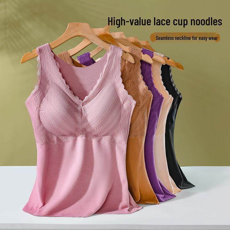Dames Fluweel Fleece-Gevoerd Dikker Warm Vest met Borstkussentjes, Naadloze Basislaag voor Herfst/Winter