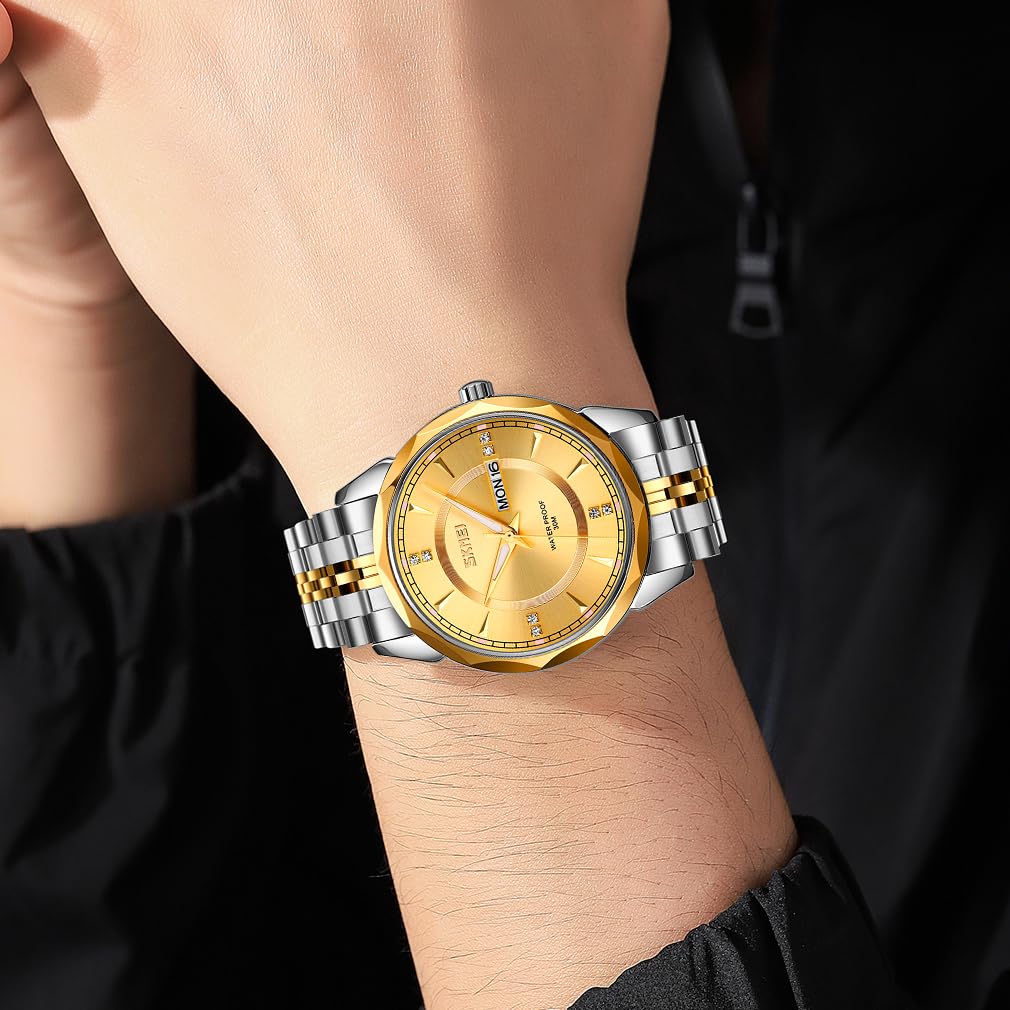 SKMEI Watch for Men Watch Gold Silver Stainless Steel Business Classic Arm Watch Waterproof Analog Stylish Simple Date Day of the Week Watch Luxury