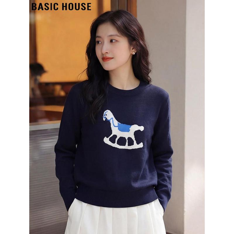 Basic House Women s Crew Neck Knit Sweater One Size