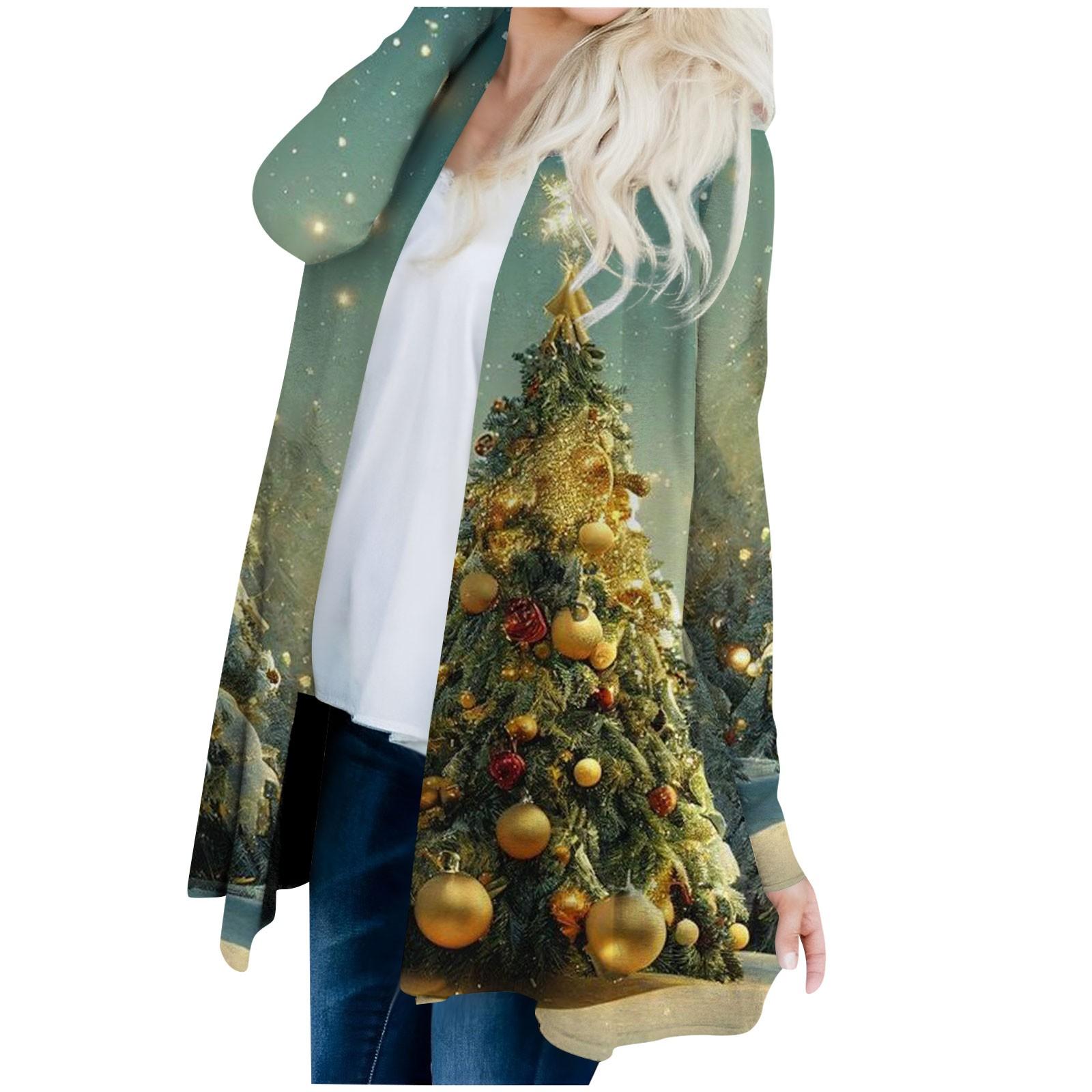 Женский кардиган с рождественским принтом и длинными рукавами спереди — фото 3