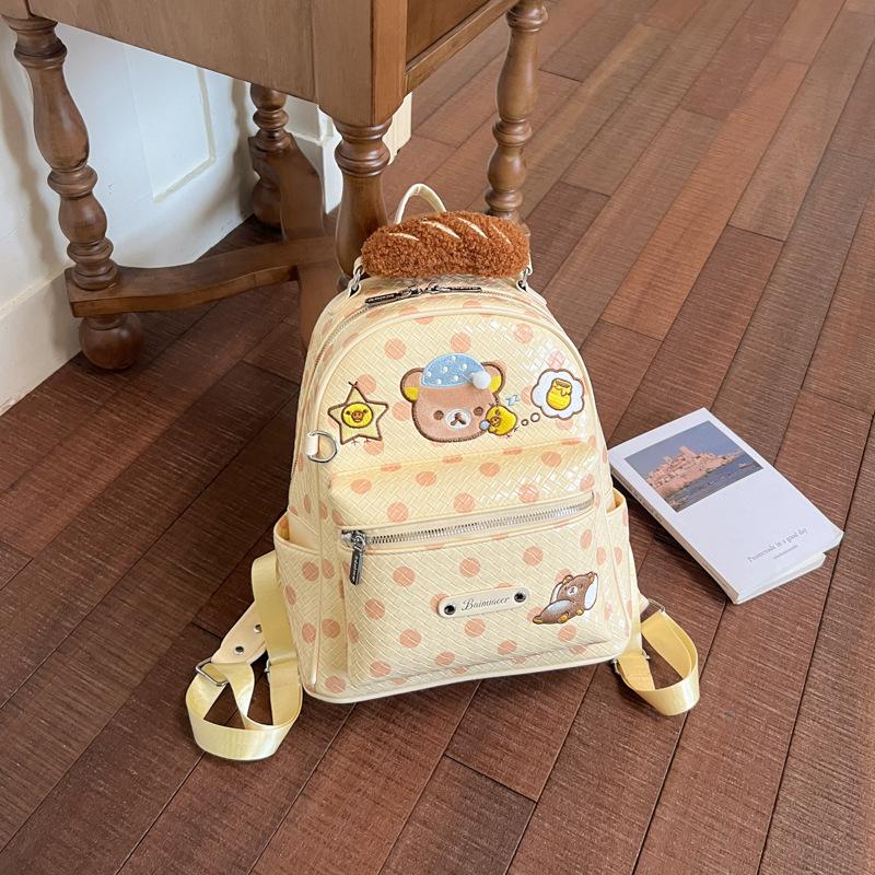 Schoolbag Dopamine Color Polka Dots Easy Bear Backpack Korean College Girl Backpack Junior High School Cute Cartoon School Bag