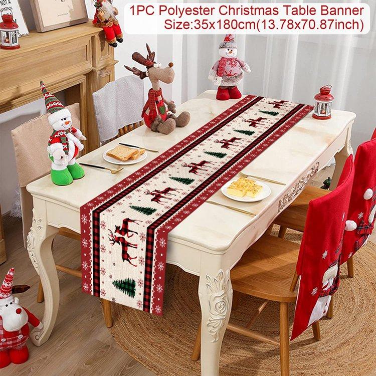 Christmas Table Runner Merry Christmas Decorations For Home 2024 Cristmas Table Flag Cover Navidad Noel Gift New Year Tablecloth
