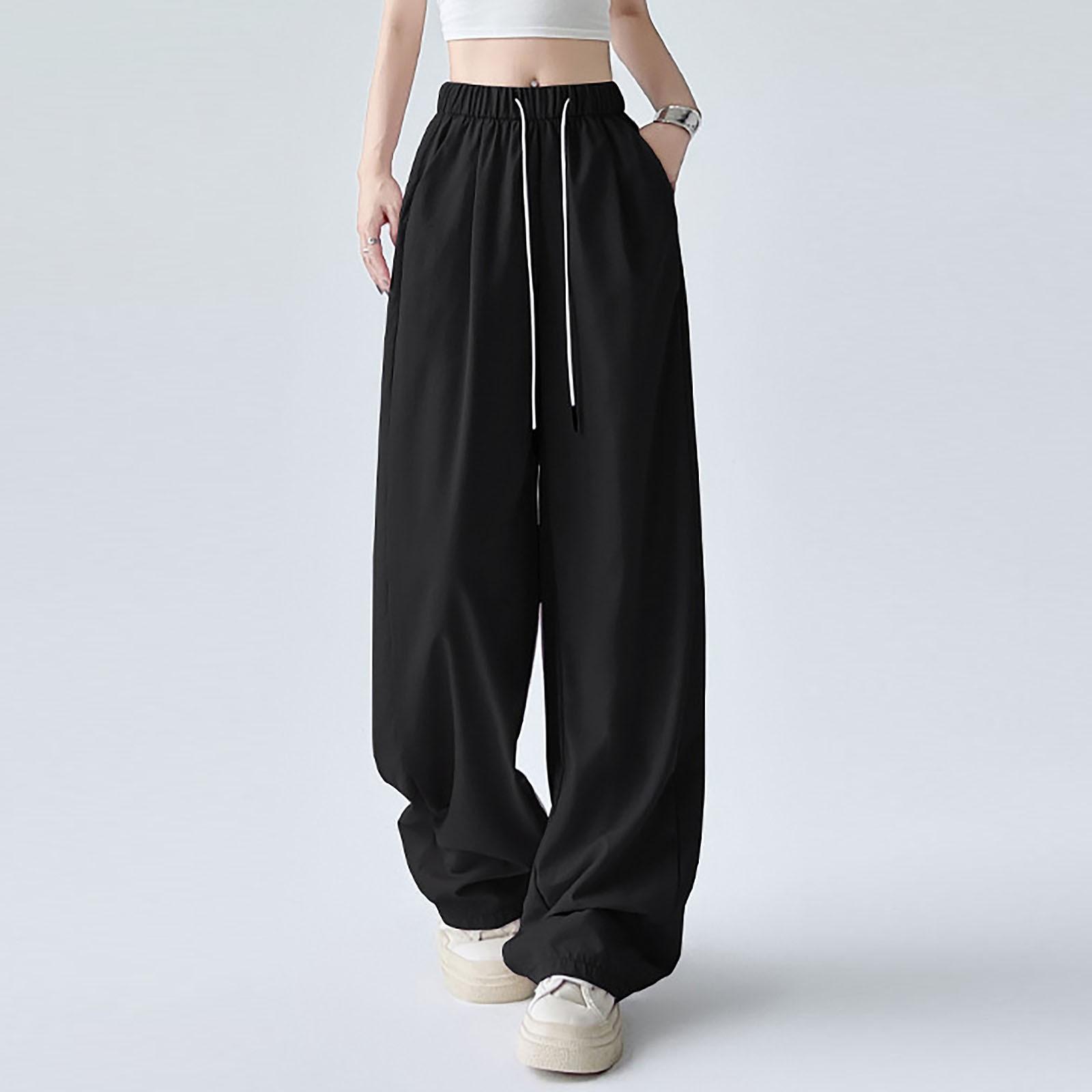 

Девочки Мода Повседневный Дизайн Sense Плиссированные Свободные Широкие Брюки На Шнуровке L чёрный