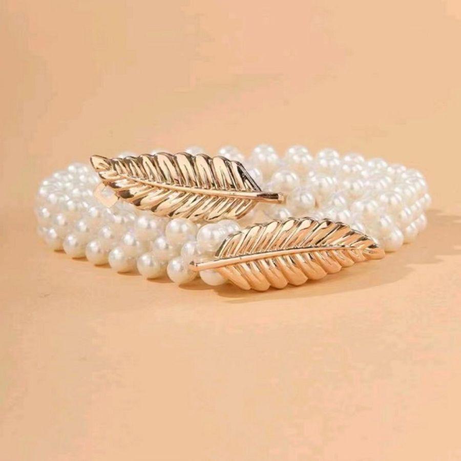 "Korean Style Rhinestone Pearl Waist Chain for Women – Fashionable, Sweet, Elastic Belt"