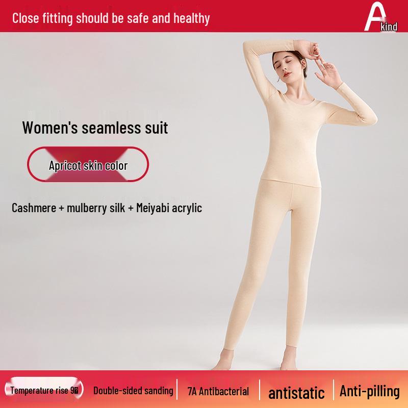 Unisex Silk Cashmere Thermal Underwear Set - Seamless Autumn Attire for Men and Women