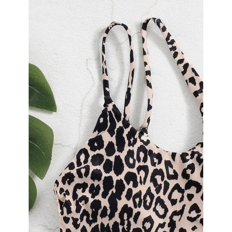 Sexy Leopard Print One-Piece Swimsuit Single Shoulder Women's Exposed Back Drawstring Bikini Sensual Poolwear Beach