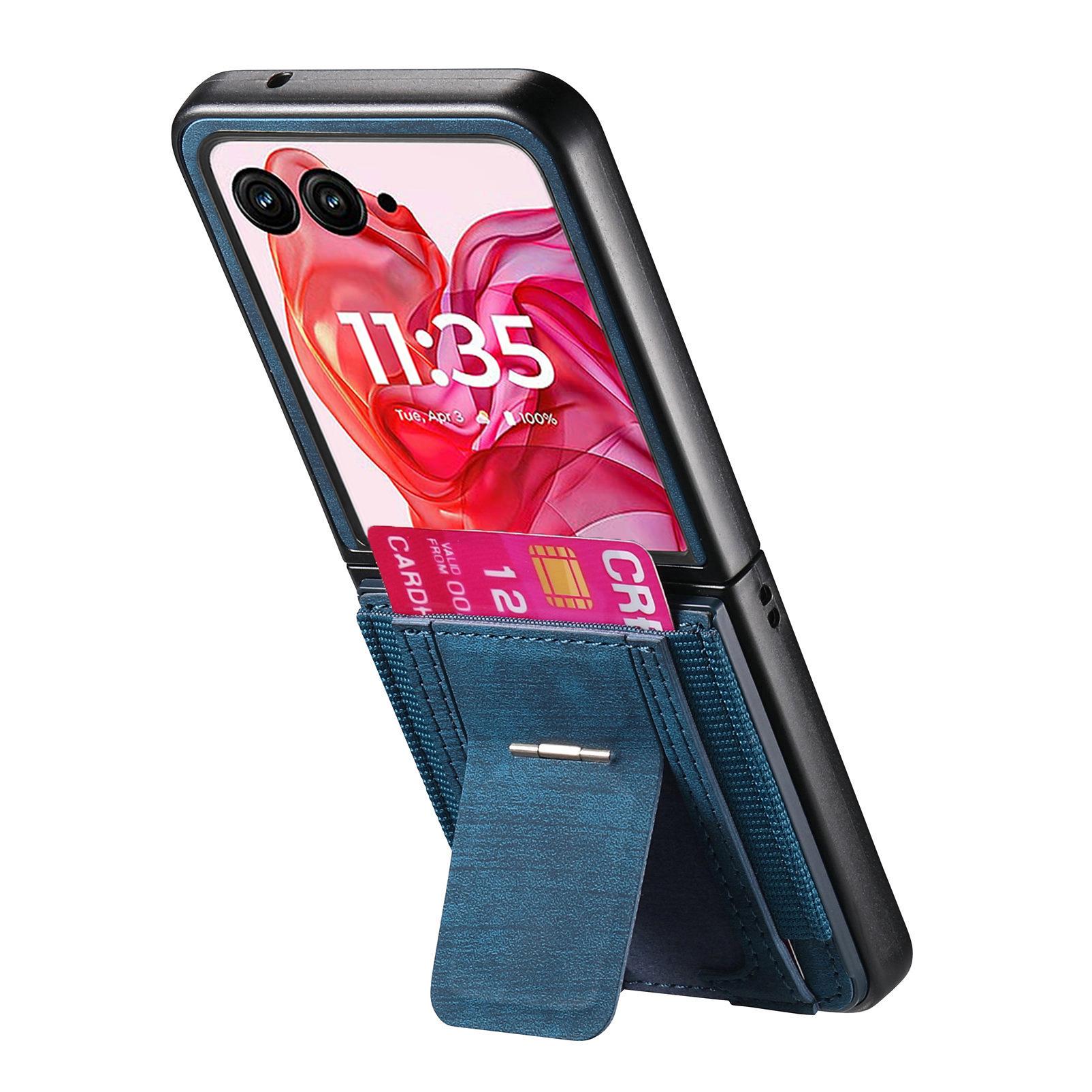 

For Motorola Razr 60 Ultra 5G Case Kickstand Retro Leather Back Cover with Card Holder Blue