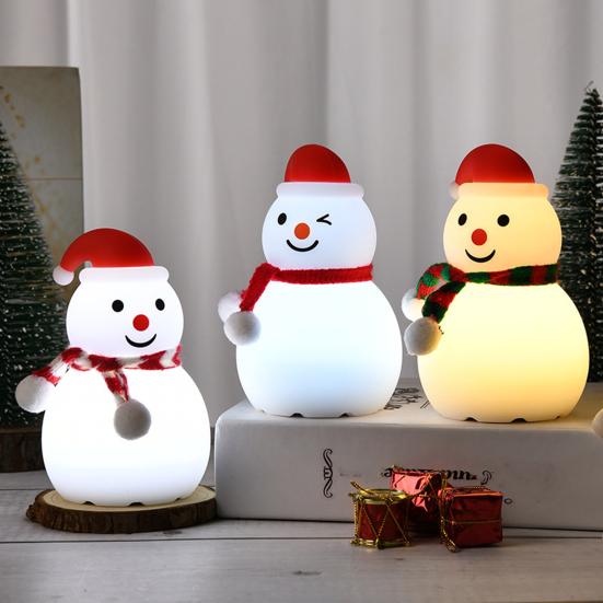 Snowman Tap Light Cute Christmas Lamp Rechargeable Silicone Touch Bedside Light Snowman Mood Lighting for Christmas Tree
