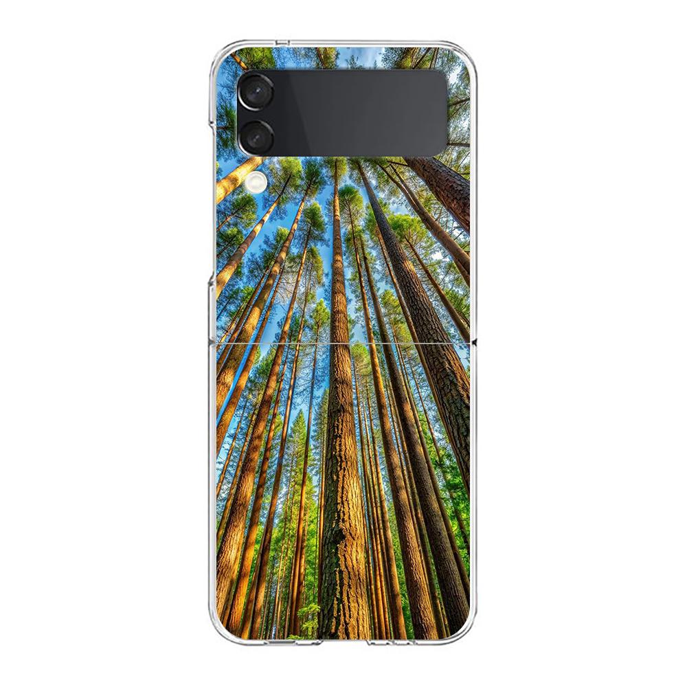Phone Case For Samsung Galaxy Z Flip 3 4 5 6 7 Hard Folding PC Z Flip3 Flip4 Cover Beautiful Nature Forest Tree