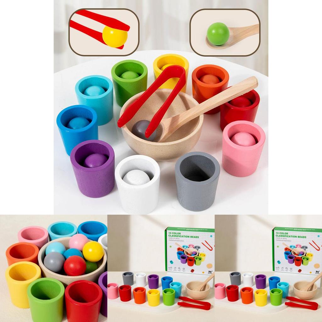 Wooden Montessori Color Sorting Cups Educational Toy For Childrens Cognitive Development