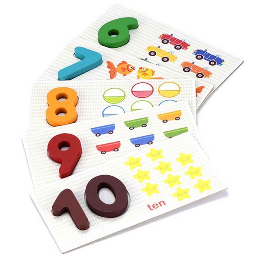 1-10 Digital Wooden Toys 10pcs Card Matching 3D Puzzle Kids Early Learning Cartoon Animal Math Puzzl