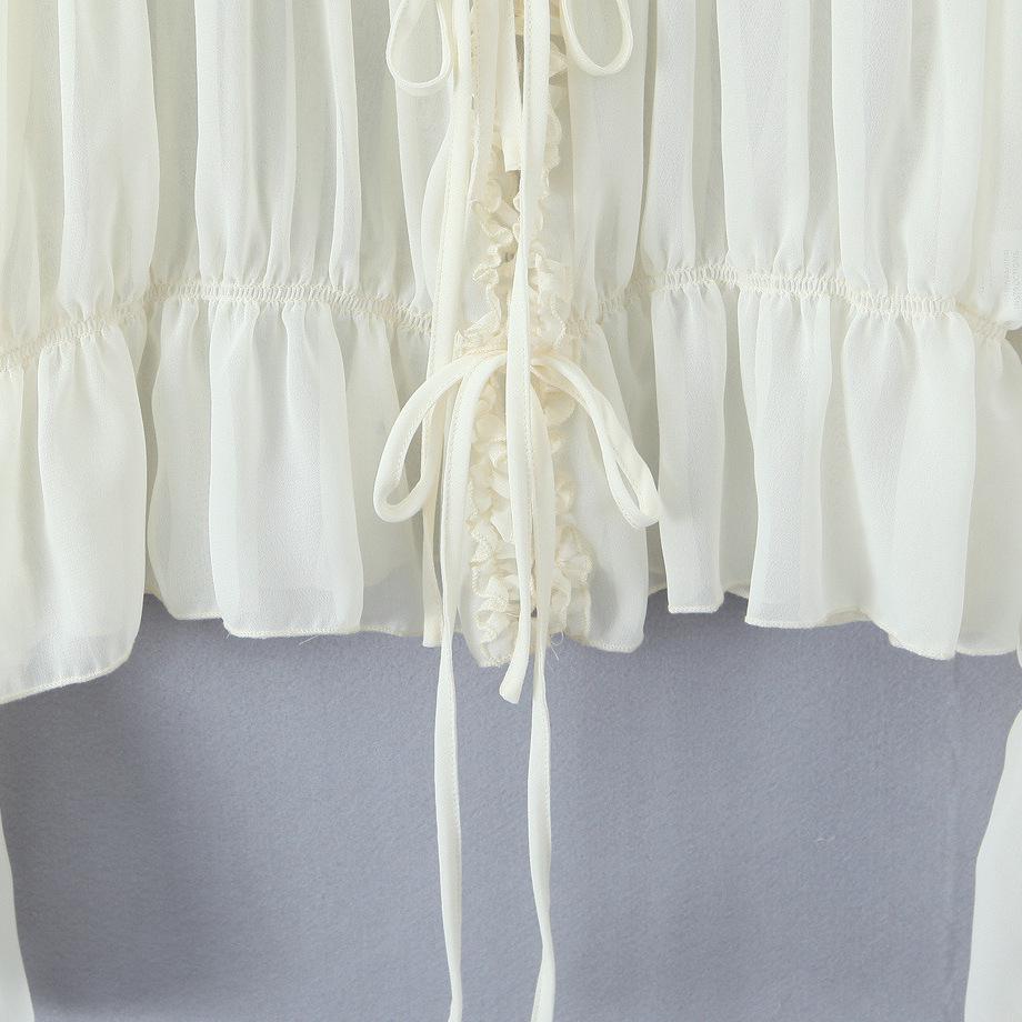 2026 Elegant Women's Chiffon Tie-Up Pleated Shirt for Sun Protection