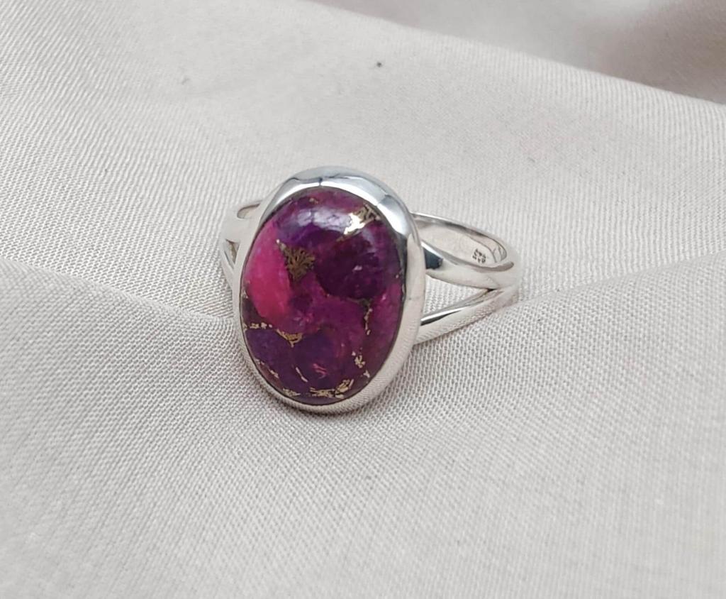 Purple Copper Turquoise Ring: 925 Sterling Silver Jewelry Oval Shape Gemstone Ring