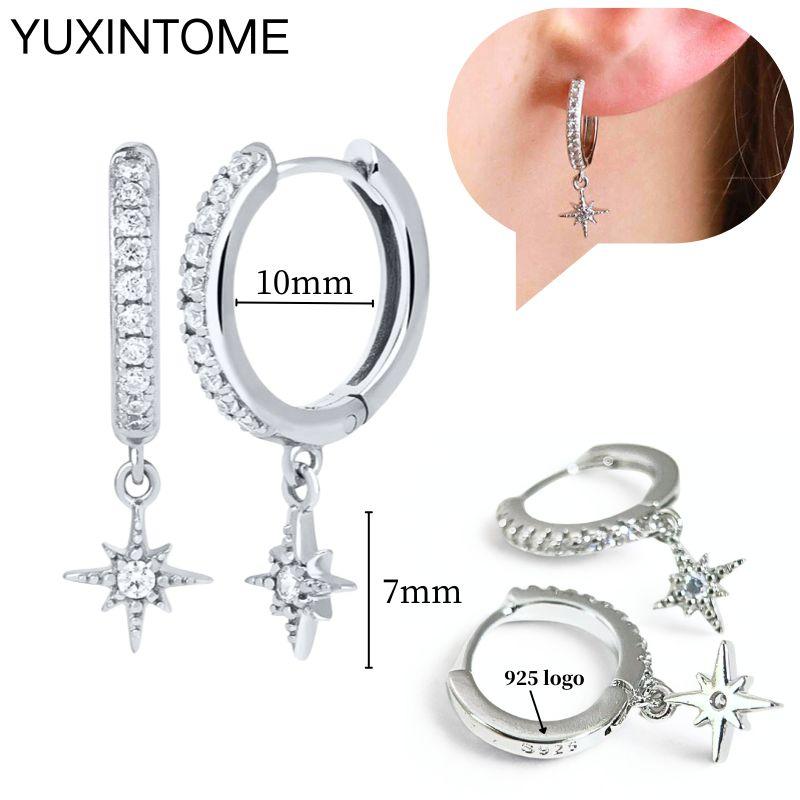 925 Sterling Silver Ear Needle Fashion Hoop Earrings White Crystal Luxury Women's Silver Earrings Wedding Women's Jewelry Gift