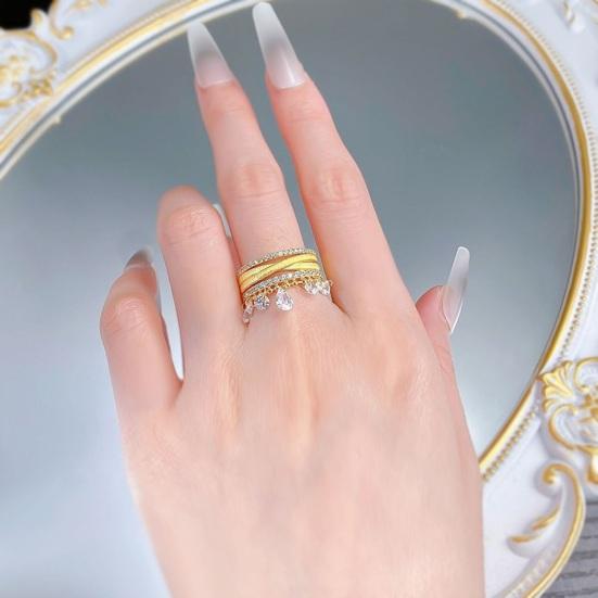 Anello Aperto Regolabile, Anello a Tre Fasce con Design a Goccia d'Acqua Avvolta, Anello Cocktail Scintillante con Zirconia Cubica per Regalo Gioiello