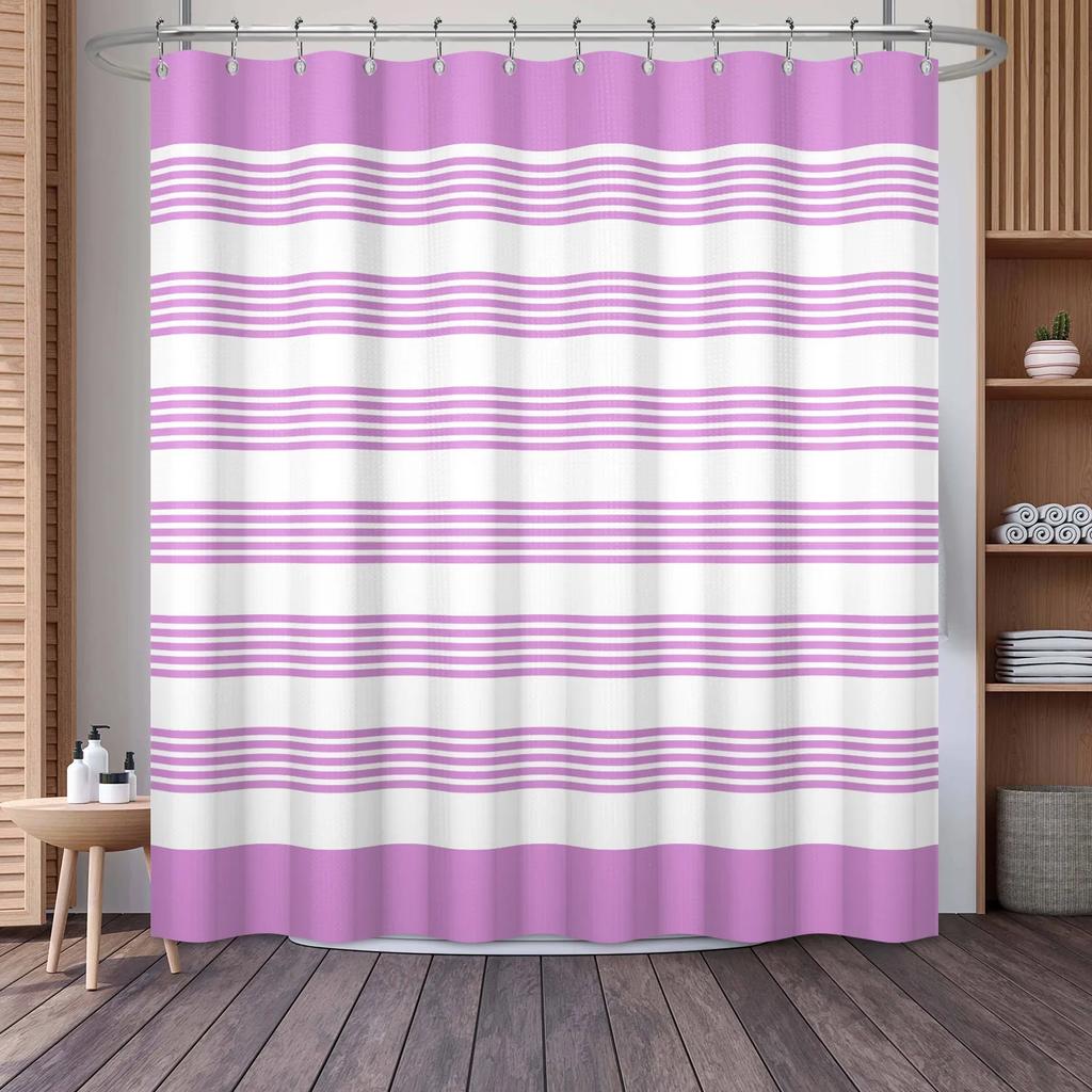 Waffle Shower Curtains Modern Hotel Style Striped Geometric Pattern Bath Decor Waterproof Polyester Bathroom Curtain with Hooks