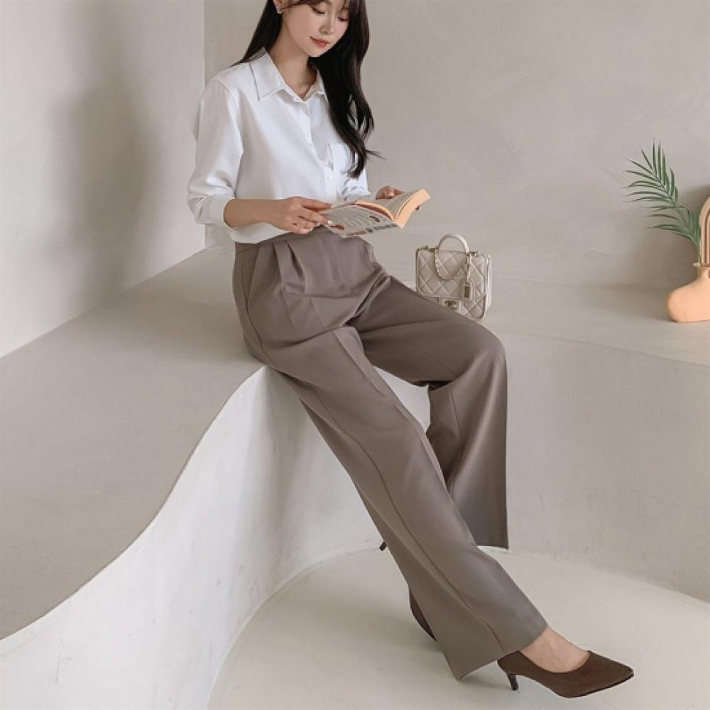 New Arrivals Open Run Women Non Wrinkle Wide Pleat Straight Pants
