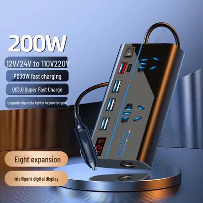 Auto-Wechselrichter-Ladegerät: 12V/24V auf 110V/220V Stromwandler mit Typ-C Schnellladefunktion für Mobilgeräte