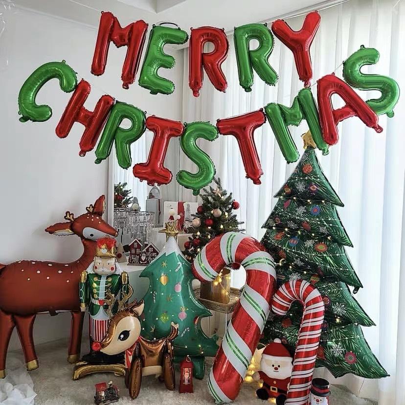 Merry Christmas Balloon Decora Hanging Letter Globos for 2026New Year's Eve Party Navidad Snowman 2025 Christmas Tree Balloons