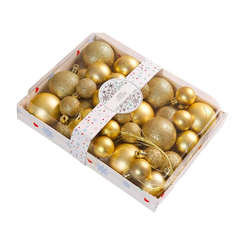 

42Pcs Plastic Christmas Tree Decorations Set Festival Hanging Balls For Home Holiday Party Cake Tabletop Decors золотой