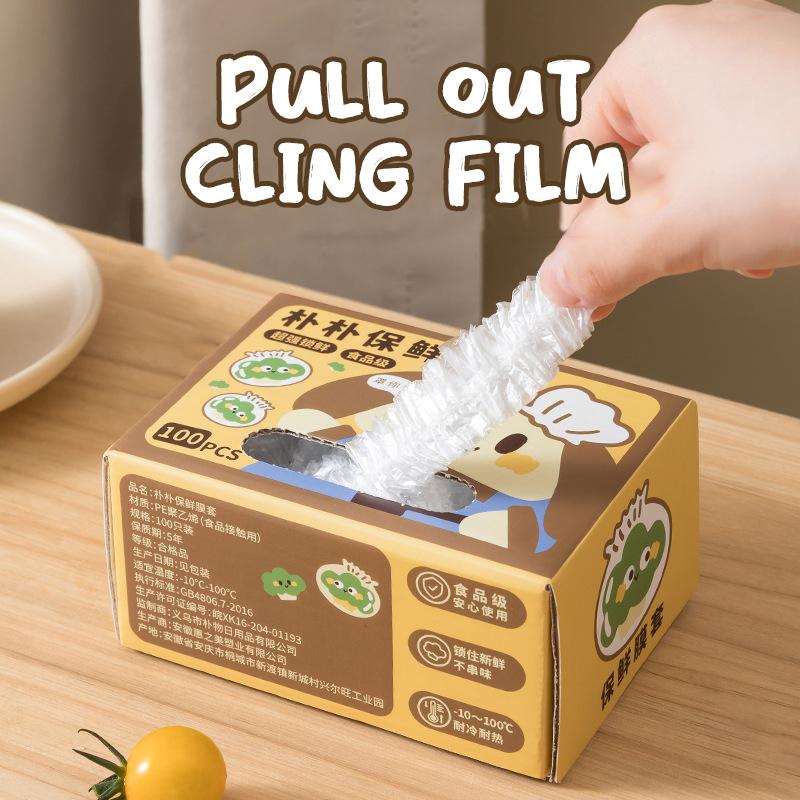 100 Stück/Box Einweg-Frischhaltefolienabdeckungen in Lebensmittelqualität Kühlschrank-Reste-Frischhalteabdeckungen Können aufgehängt und abgenommen werden