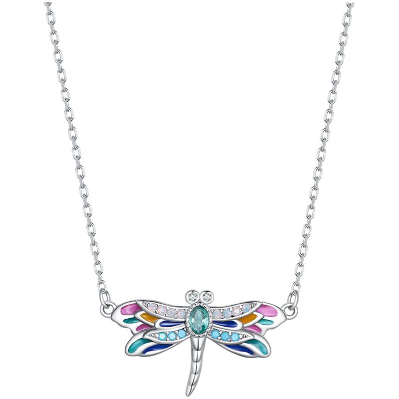 

Sterling Silver Dragonfly Pendant Necklace Animal Enamel Process Plated Platinum Fine Jewelry for Women Party