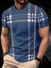 Men's Blue Checkered Geometric Printed T-shirt | Fashionable Short Sleeve