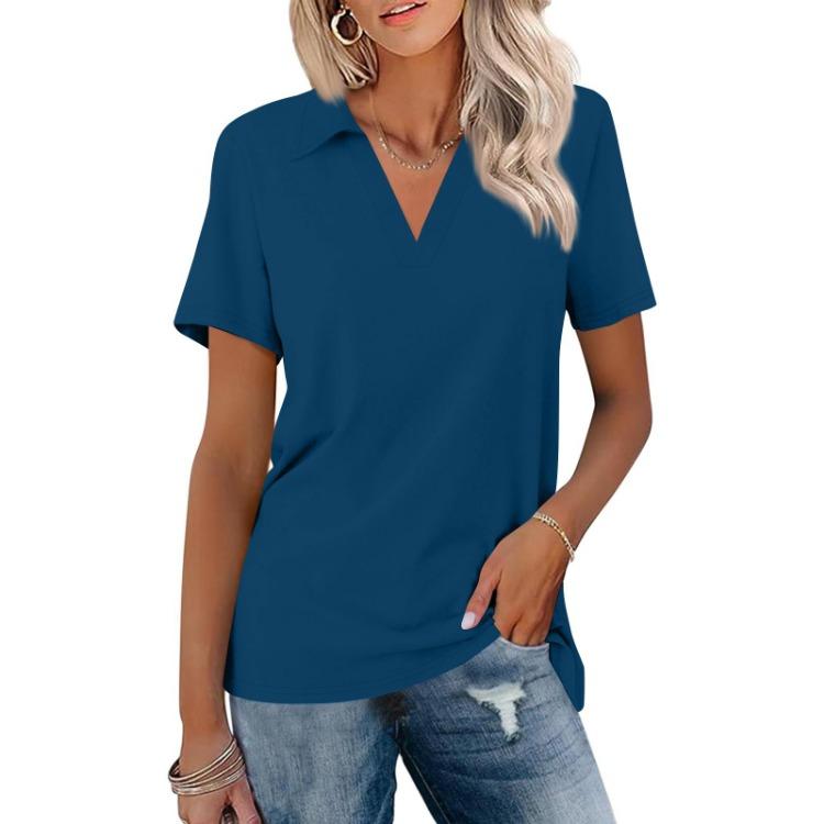 

Summer Casual V Neck T Shirts Women Short Sleeves Collared Basic Tees Blouse XXXL