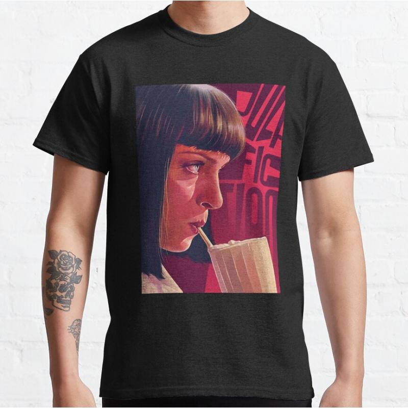 80s Vintage Movie Mia Wallace Pulp Fiction Short-sleeve Crewneck T-shirt for Men Large Size Adu