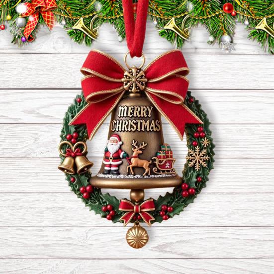 Christmas Ornaments Double-Sided Acrylic Santa Claus Bell Hanging Decor for Tree Home Store Festive Holiday Party Decoration
