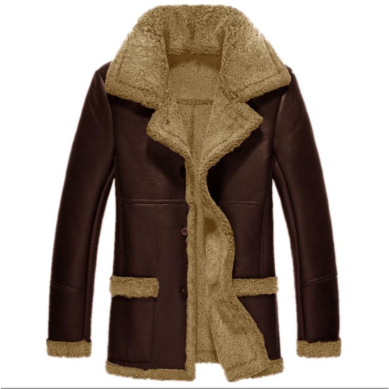 

Зимове замовлення сплеск хутро інтегрована потовщена куртка штучна шкіра вельвет чоловіче пальто вулична куртка L темно-коричневого кольору