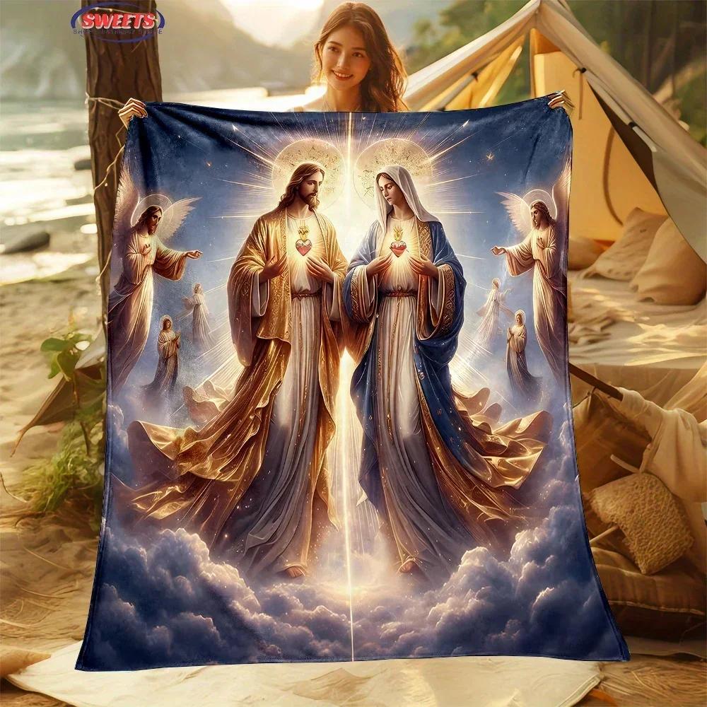 Nr. 2 6 Größen Barmherziger Jesus Christlicher Gott Flanell Kunstdecke, Sofabettdecke Vier Jahreszeiten Weiche Flauschige Steppdecke Flanell Überwurf