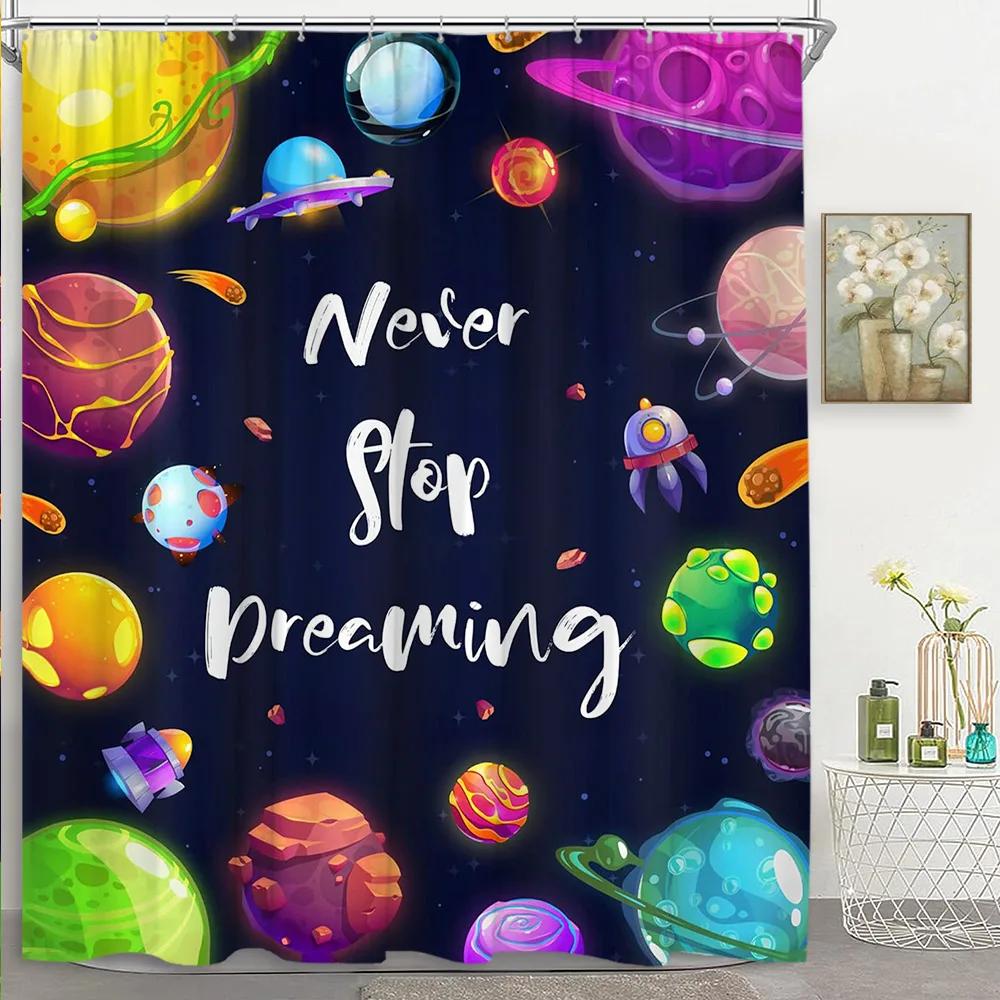 Kids Rainbow Shower Curtain Cartoon Cute Stars Clouds Love Inspirational Quotes Flower Boy Girl Polyester Bathroom Decor Curtain