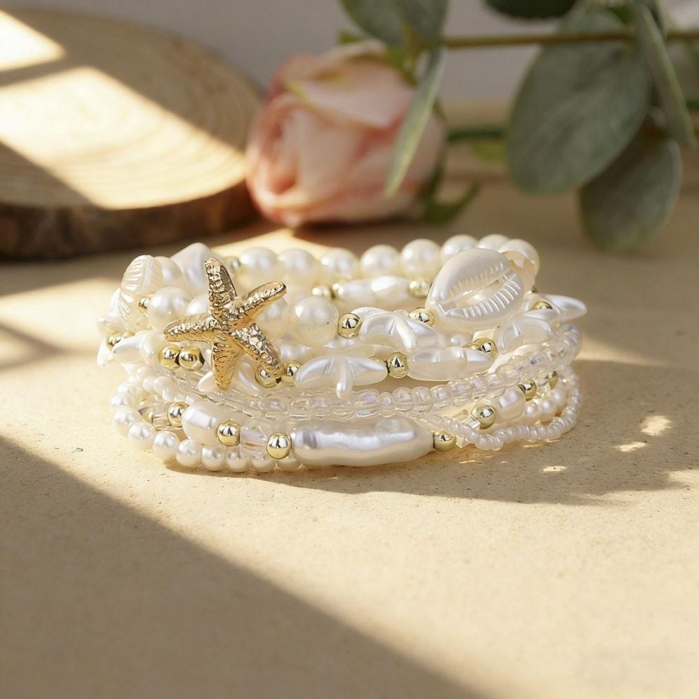 Creative Imitation Pearl Boho Bracelet Multi-layer Design Glass Beads Beads Bracelet Stackable Strand Bracelet Gift
