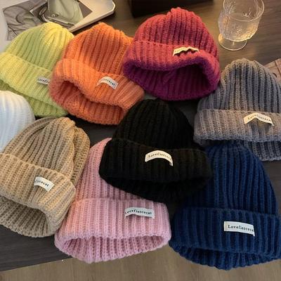 Hat Women's Thick Wool Knitted Hat Autumn and Winter Versatile Big Head Circumference Loose Warm Cold Hat Shows Small Face