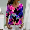 Black Butterfly Print Women Tshirts Ladies Tops Long Sleeve V-neck Pullover Femme T-shirts T Shirt For Women
