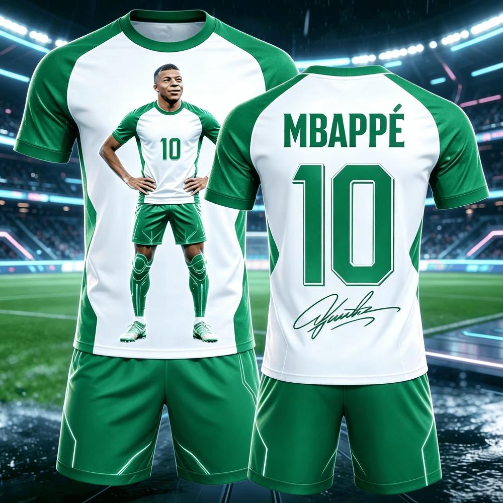 Summer Hot Selling Mbappe 10 Commemorative Edition Children's Quick Drying Loose Sports T-shirt Shorts Set FamilyMatching