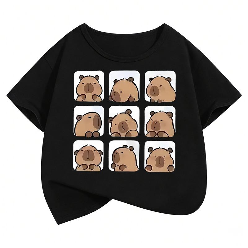 Cute Capybara Graphic Kids Tshirts Summer Short Sleeve Tees Cartoon Animal Boys Girls Clothes Kawaii Tops Y2K Children Tshirt