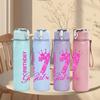 1PC 7 Birthday Girl Pink Crown Print 750ml Color Plastic Sports Water Bottle Leakproof Flip Straw Lid Suitable for Sports Office Home Use