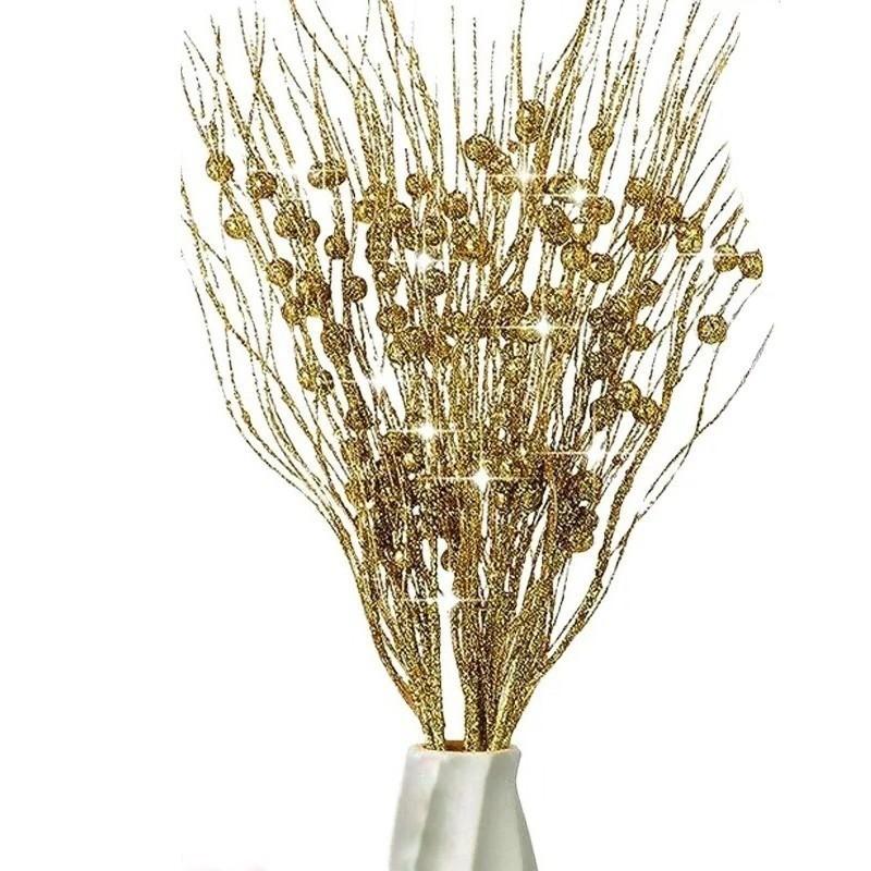 1Pc Glitter Artificial Berries Stems Christmas Decoration Xmas for Home Decor New Year Christmas Tree Wreath Ornaments Accessory