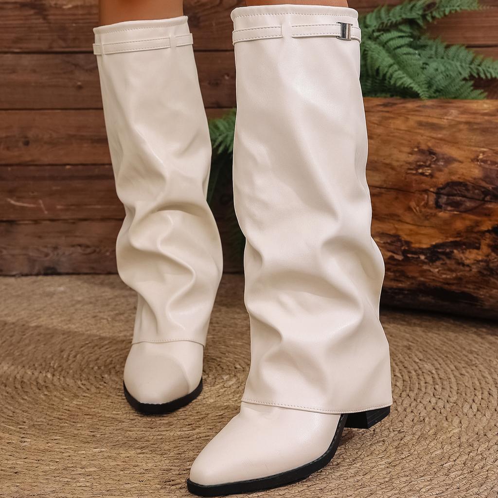 Damenmode-Stiefel mit hohen Absätzen 2025 Herbst Cross-Border Dicke Absätze Übergröße Britischer Stil High-Top Hosenstiefel